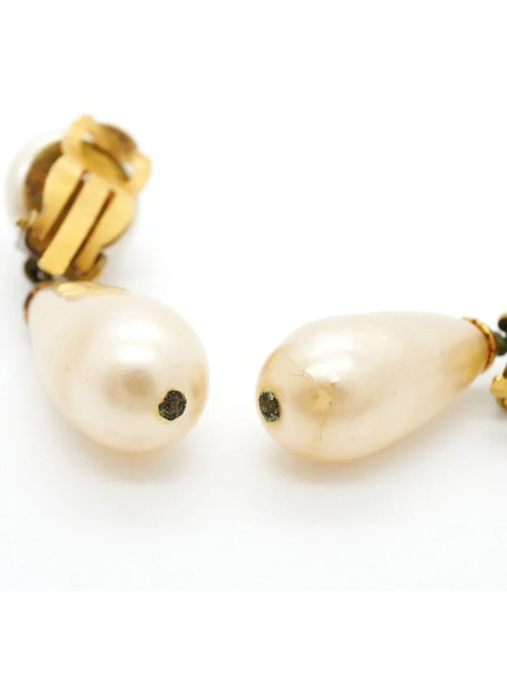 Chanel Earrings Vintage CC Logo Gold Plated Faux Pearl